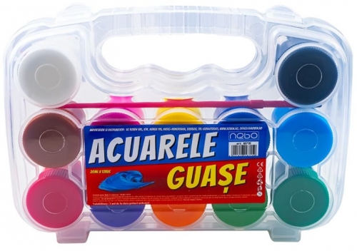 Guase 12 culori Nebo, 20 ml, in cutie de plastic